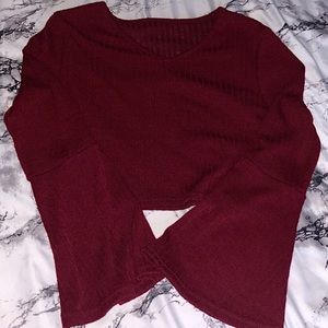Red cropped bell sleeve top